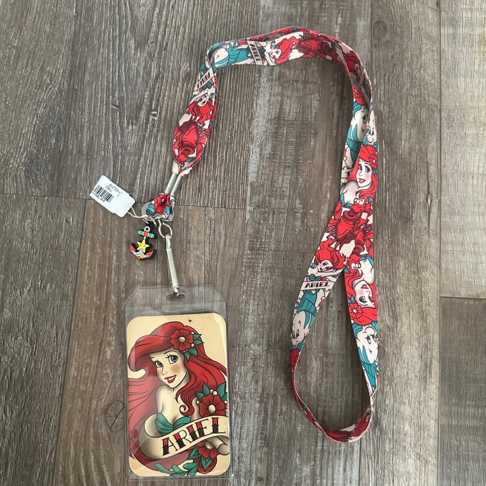 Disney Loungefly Ariel Little Mermaid Tattoo Lanyard ID Holder Anchor Charm NEW